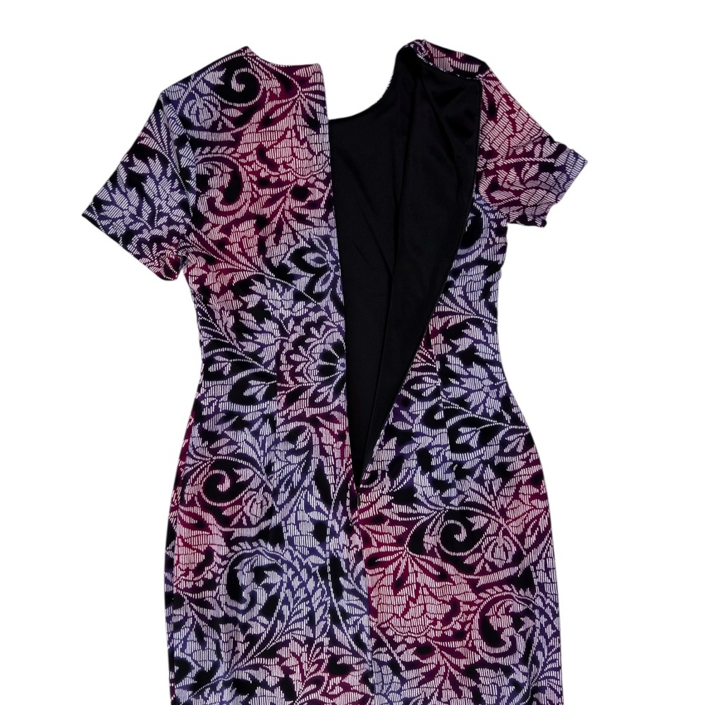 London Times Sheath Dress 8 Purple Black Floral Paisley Office Evening Abstract - Picture 5 of 10
